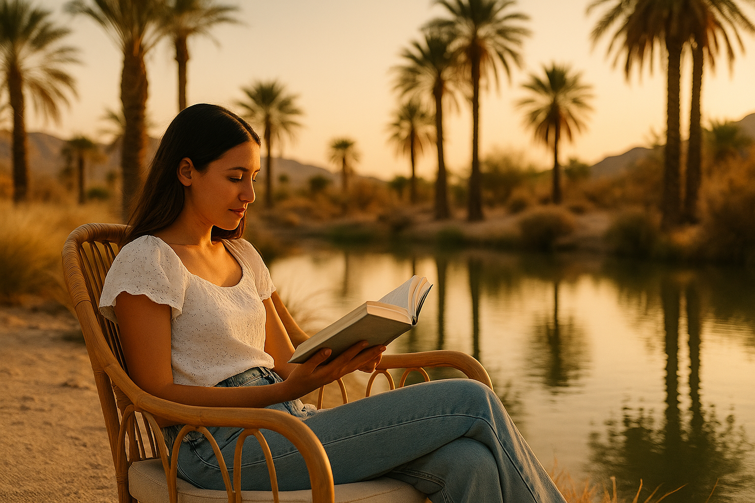 Owner relaxing with a book near pool
